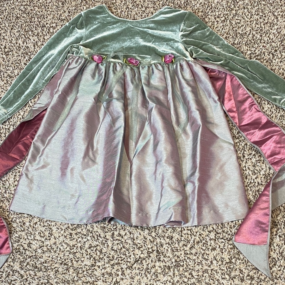 VNTG Bonnie Jean Velvet Green and Pink Kids Dress - Picture 6 of 6